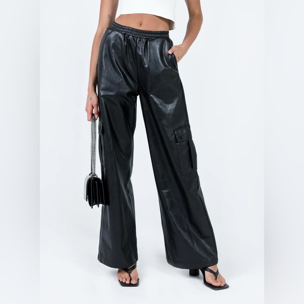 Lista Faux Leather Elastic Pocket Pants Black